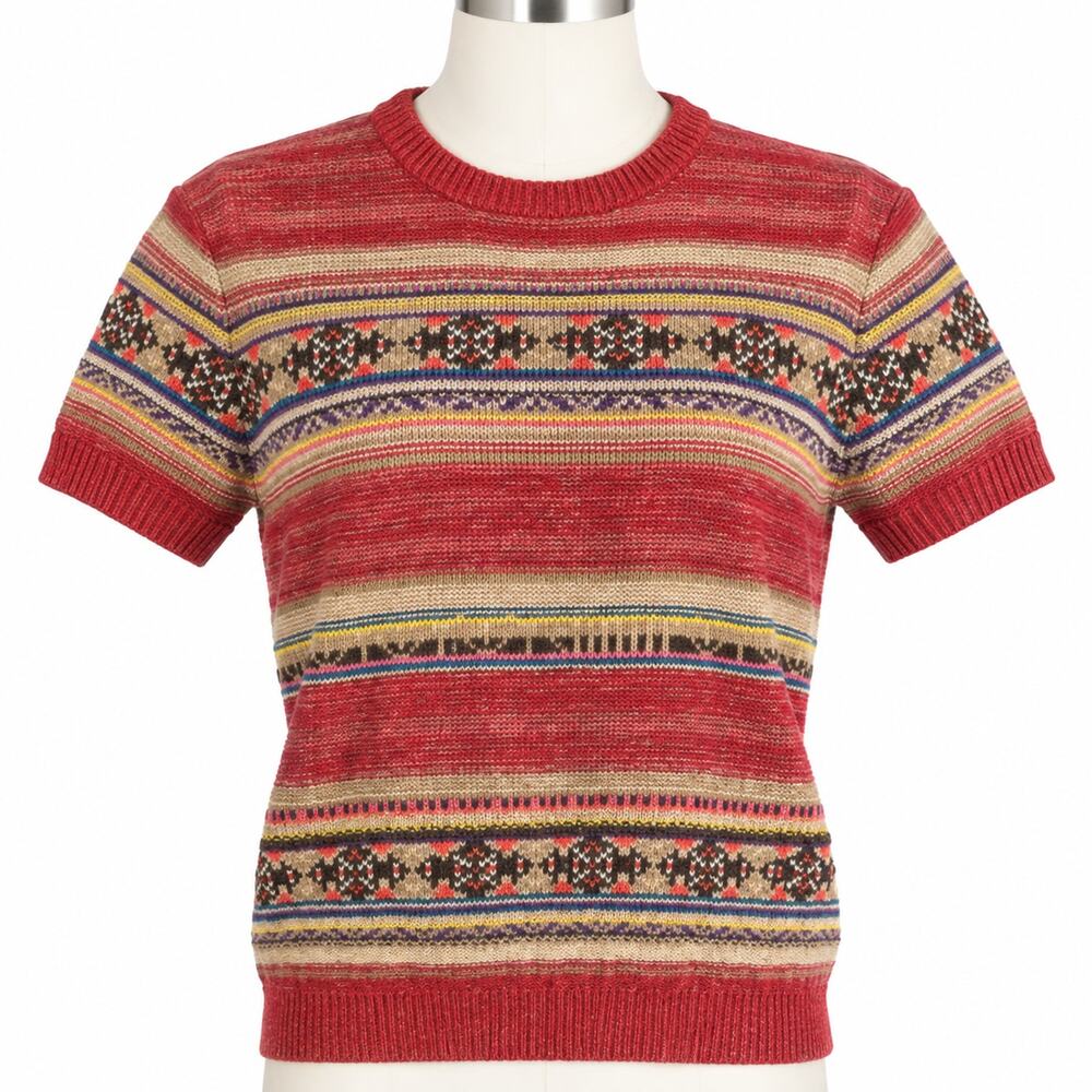 Lauren Ralph Lauren Fair Isle Short Sleeve Sweater Women's M Cotton Linen
